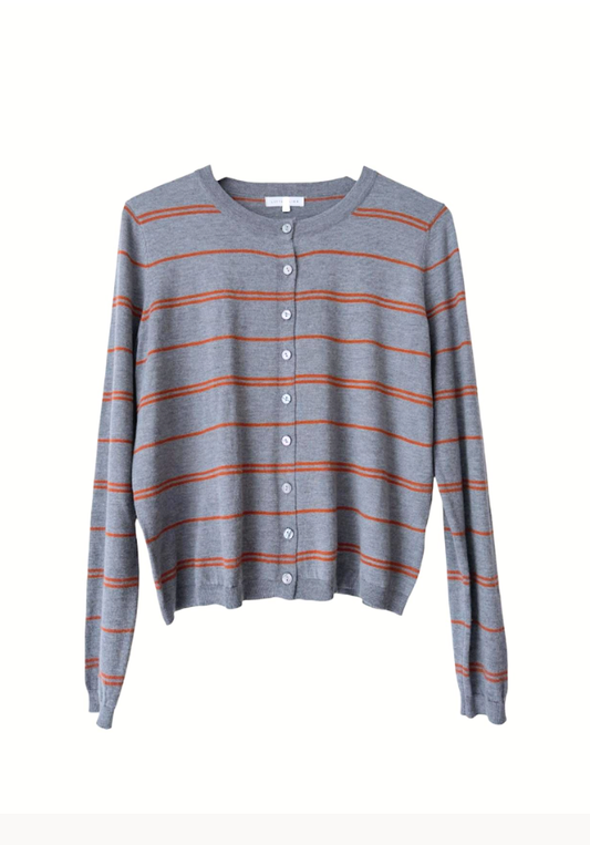 Ellie Stripe Cardi - Charcoal/Rust