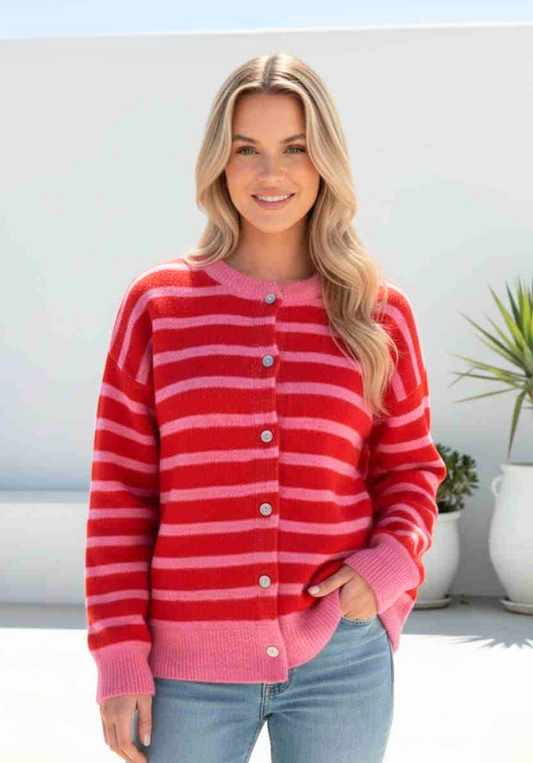 Charli Stripe Cardi - Pink/Red