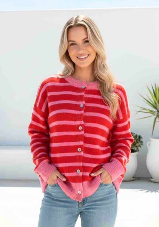 Charli Stripe Cardi - Pink/Red