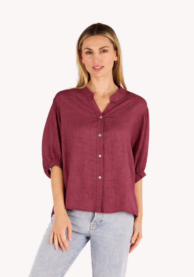 Aurora Linen Top - Rosewood
