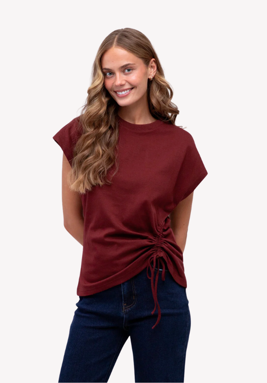 Mandy Drawstring Tee - Wine