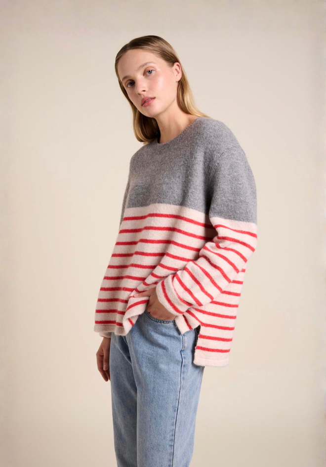 Lexie Stripe Jumper - Grey/Red