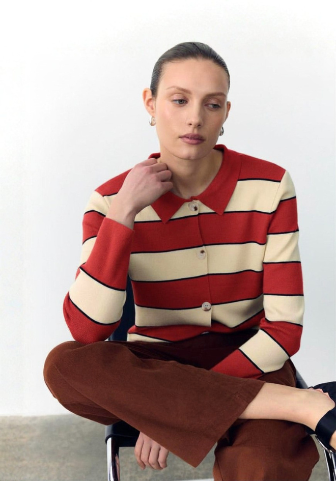 Noah Stripe Cardigan - Red