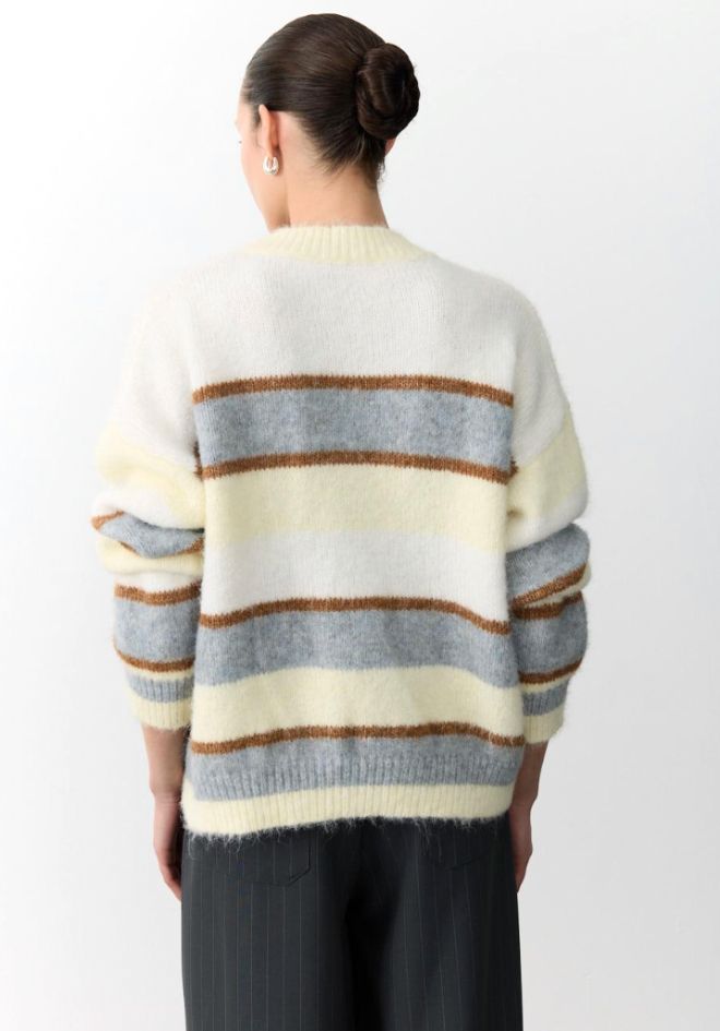 Little Lies Lizzi Sweater Grey — rear view of relaxed fit grey sweater, soft knitwear perfect for everyday styling
