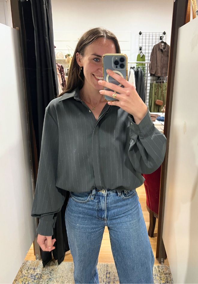 Penelope Tie Bomber Shirt Little Lies — styled shot of tie bomber shirt worn tied at the front for a chic cropped look