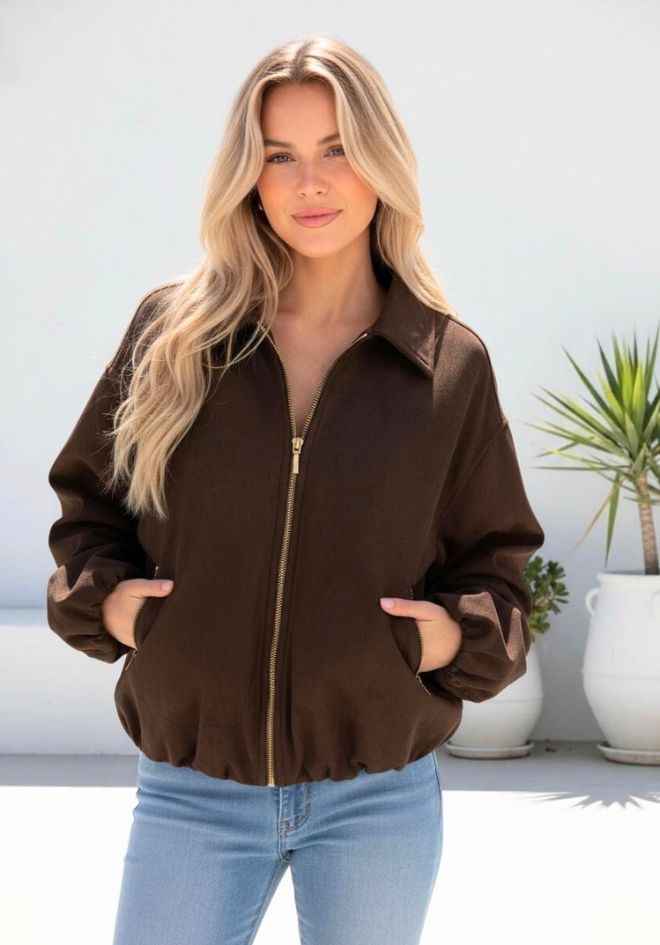Winona Suede Bomber - Chocolate