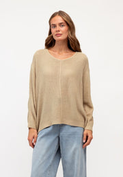 Relaxed V Neck Knit Top - Oatmeal