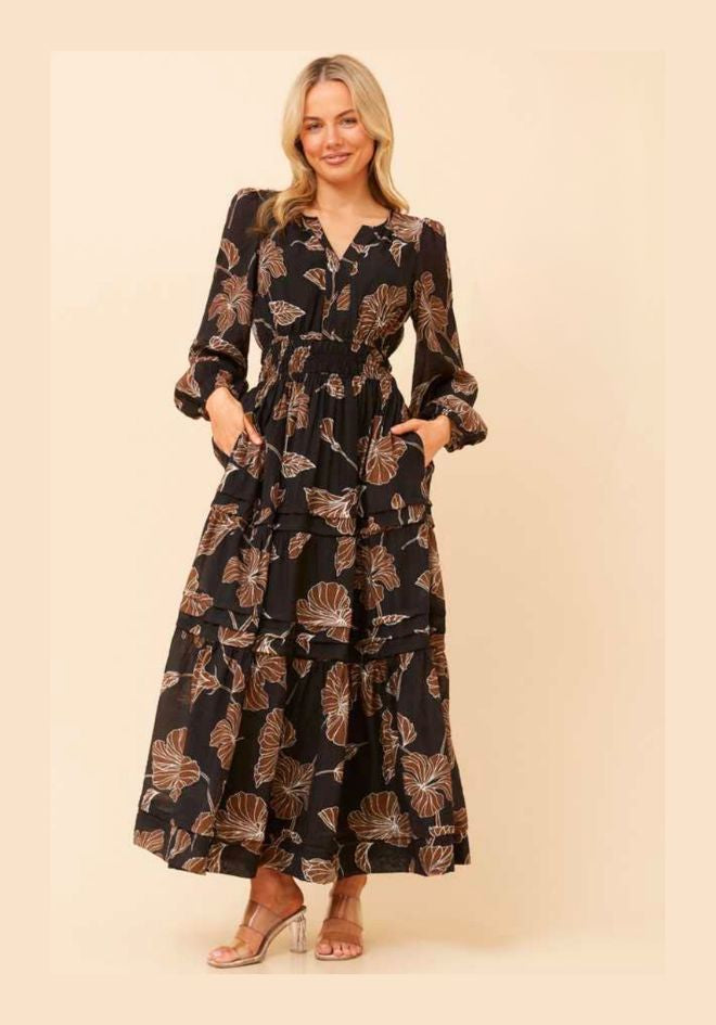 Caroline K Morgan Selena Maxi Dress Black Floral - Full Length Front | Kat and Ko Clothing