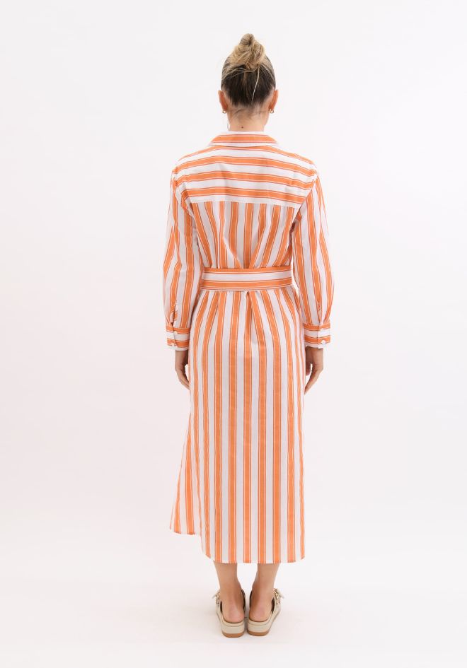 Back view of Aria stripe long-sleeve maxi dress by Worthier