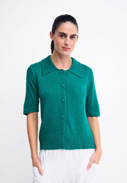 Button Top - Teal by Little Lies — front view of relaxed short-sleeve button-down top in vibrant teal, available in Australia at Kat and Ko Clothing