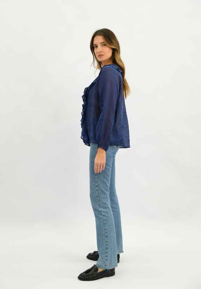 Claire Linen Blouse - Navy