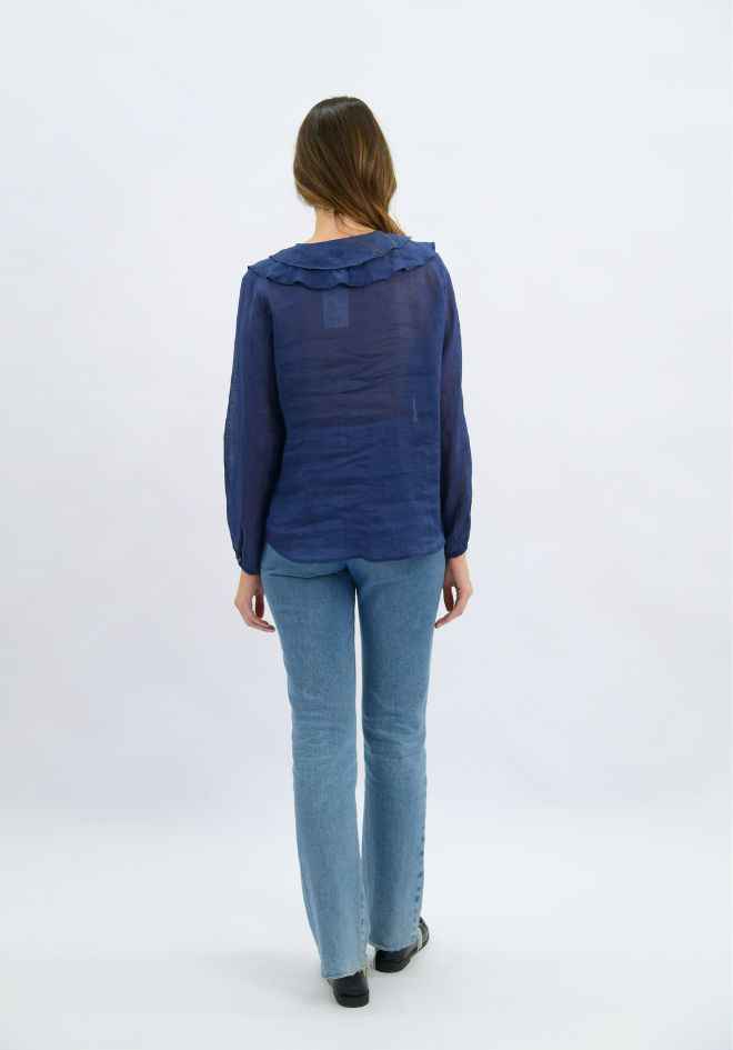 Claire Linen Blouse - Navy