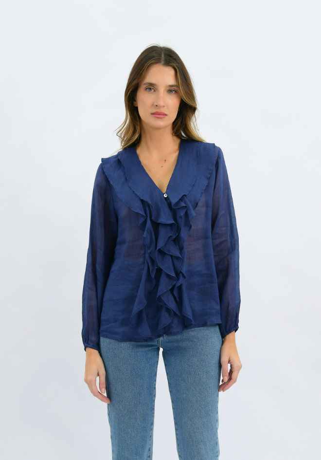 Claire Linen Blouse - Navy