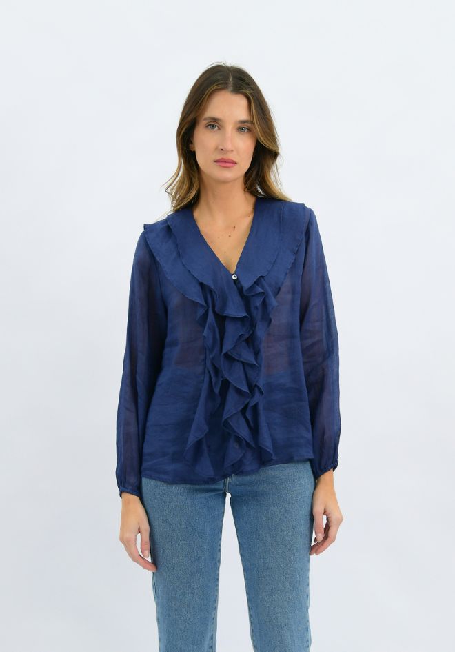 Claire Linen Blouse - Navy