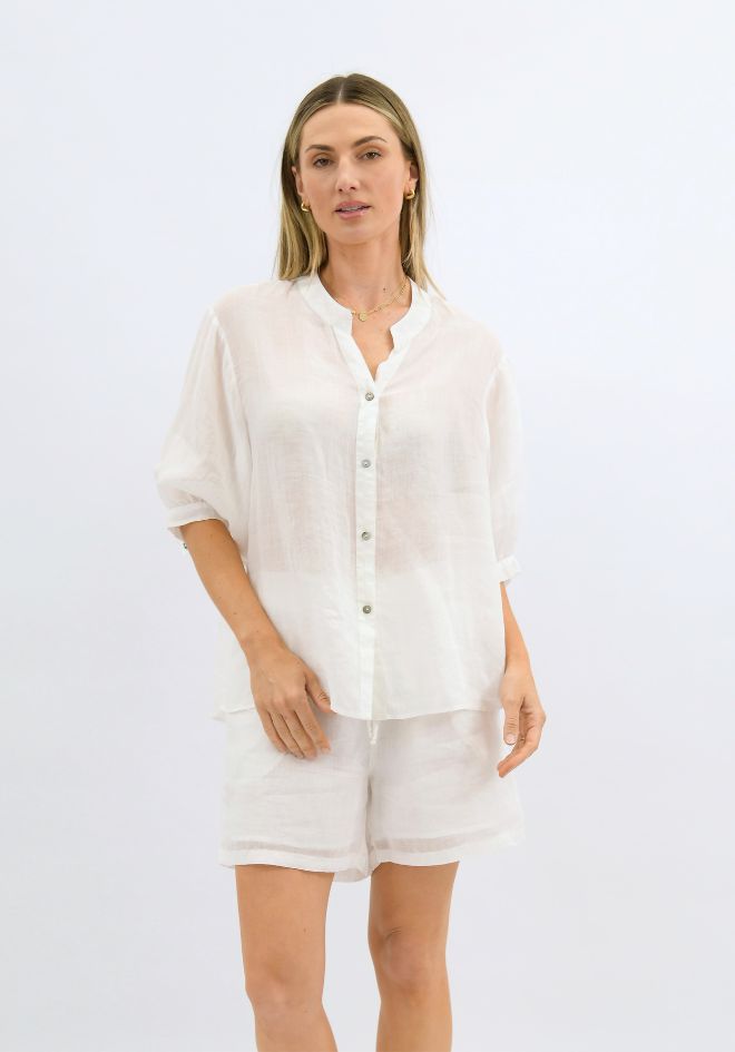 Aurora Linen Top - White