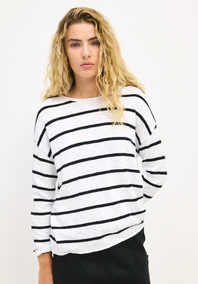 Minnie Top - White/Black Stripe