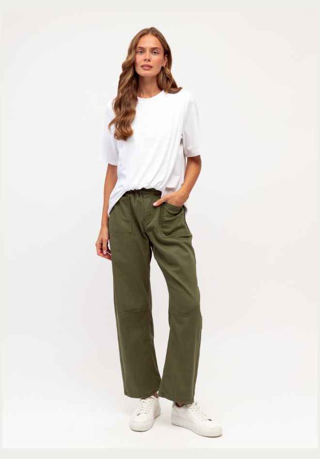 Fiona Barrel Leg Jean - Khaki