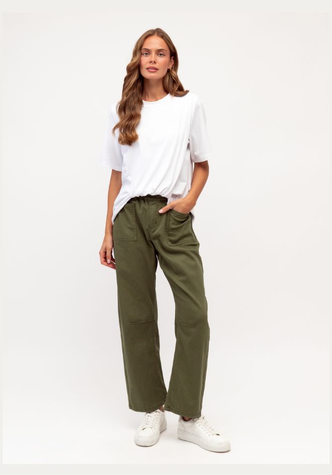 Fiona Barrel Leg Jean - Khaki