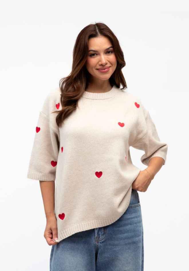 Red Heart Knit Top - Natural