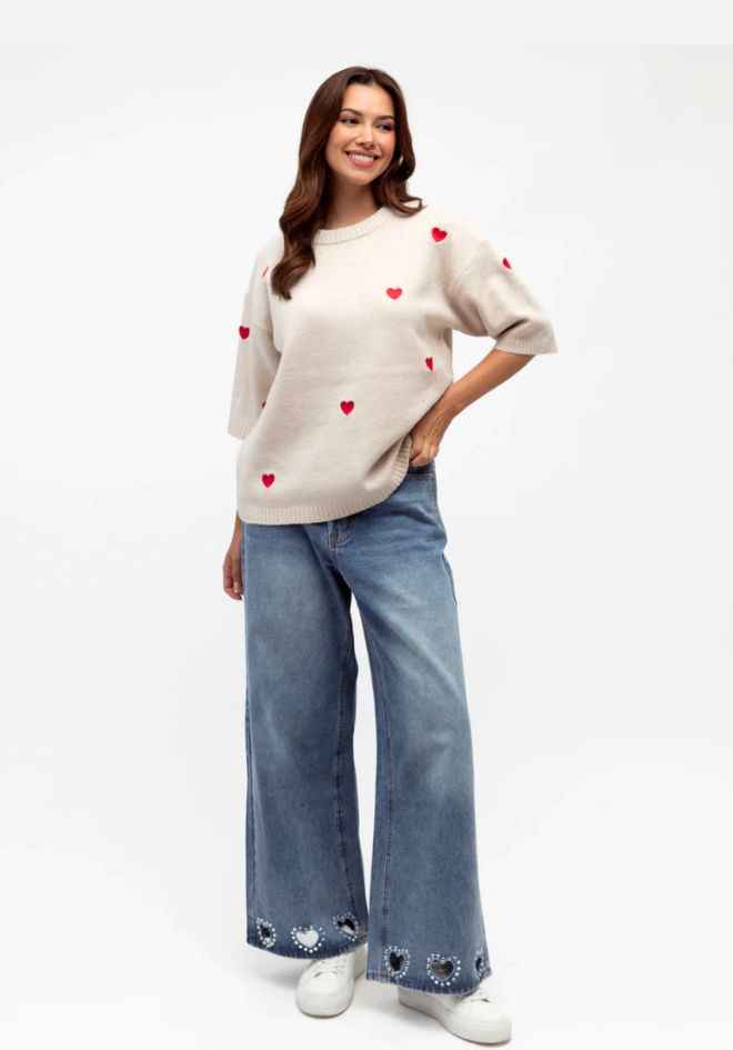 Red Heart Knit Top - Natural