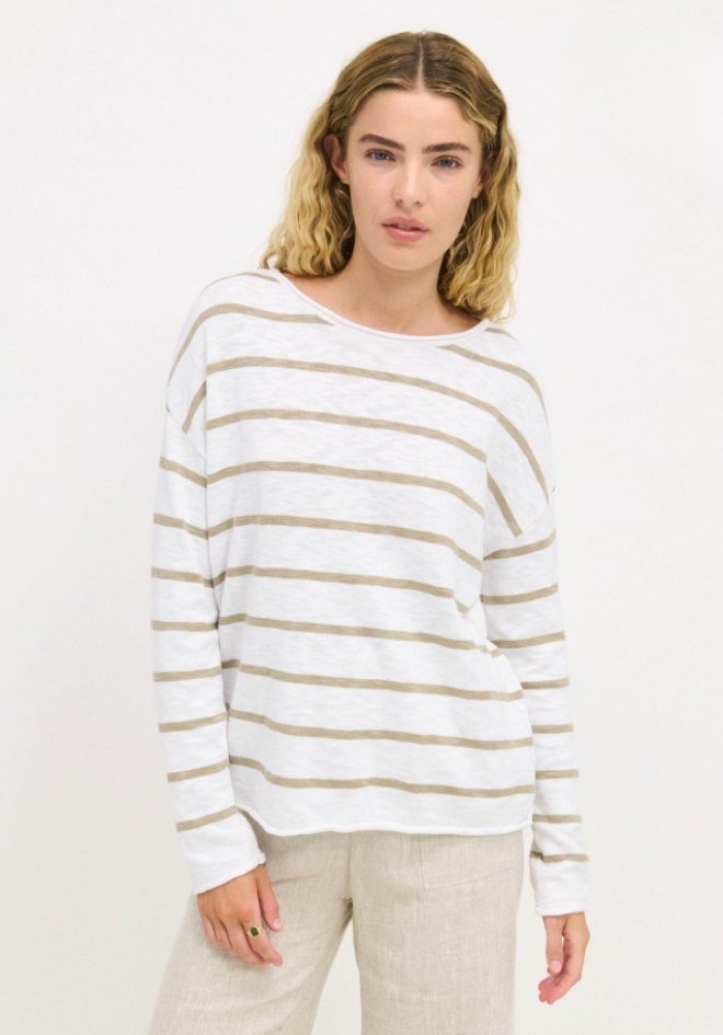 Minnie Top - White/Khaki Stripe