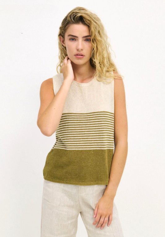 Emma Stripe Tank - Khaki