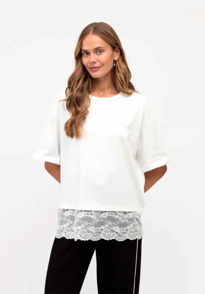 Lace Trim T-Shirt - Warm White