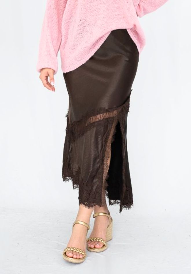 Bronte Lace Detail Skirt - Chocolate