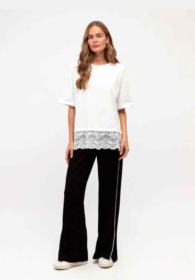 Lace Trim T-Shirt - Warm White