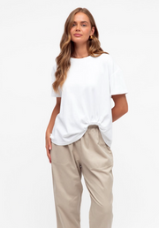 Easy Tuck Tee in White by Label of Love — relaxed white tee with a classic tuck-ready silhouette, an everyday wardrobe essential
