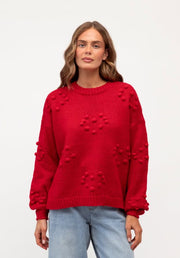 Sweet Heart Bobble Sweater - Red