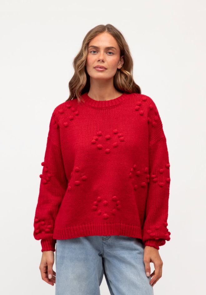 Sweet Heart Bobble Sweater - Red