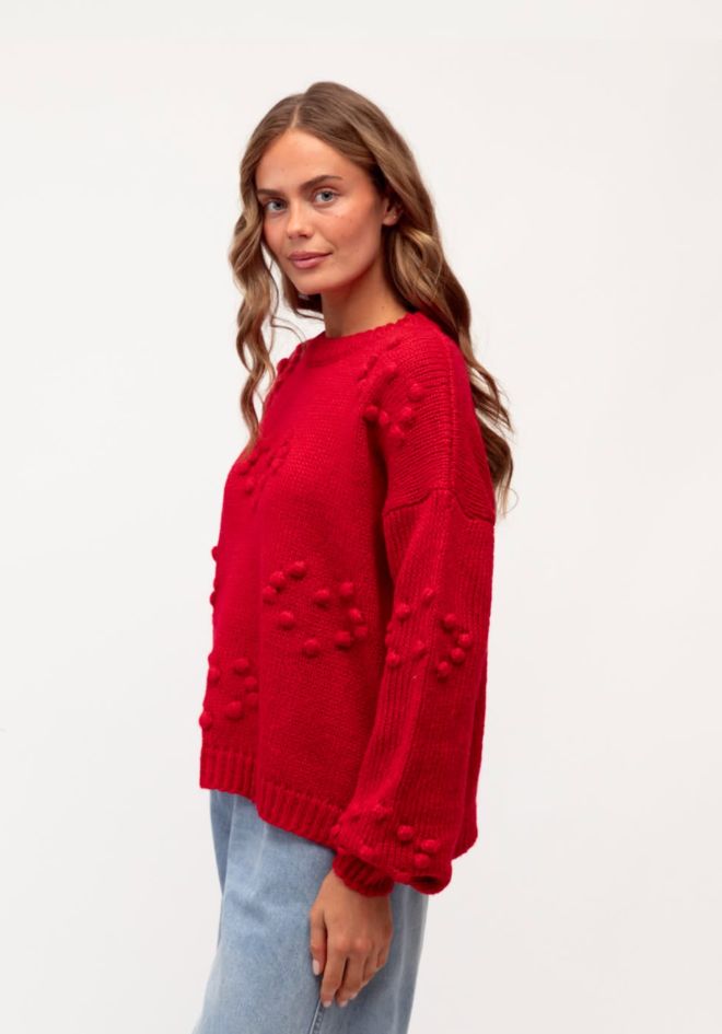 Sweet Heart Bobble Sweater - Red