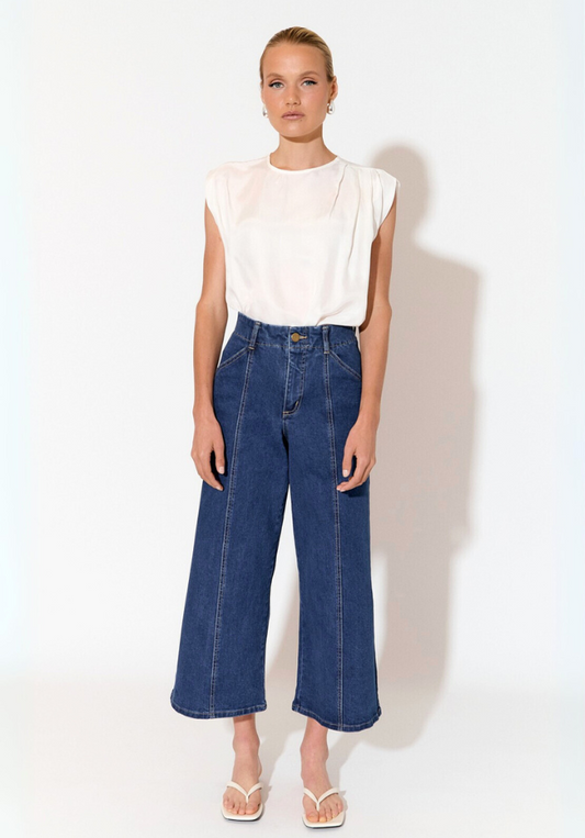 Adele Wide Leg Crop Jean - Mid Wash