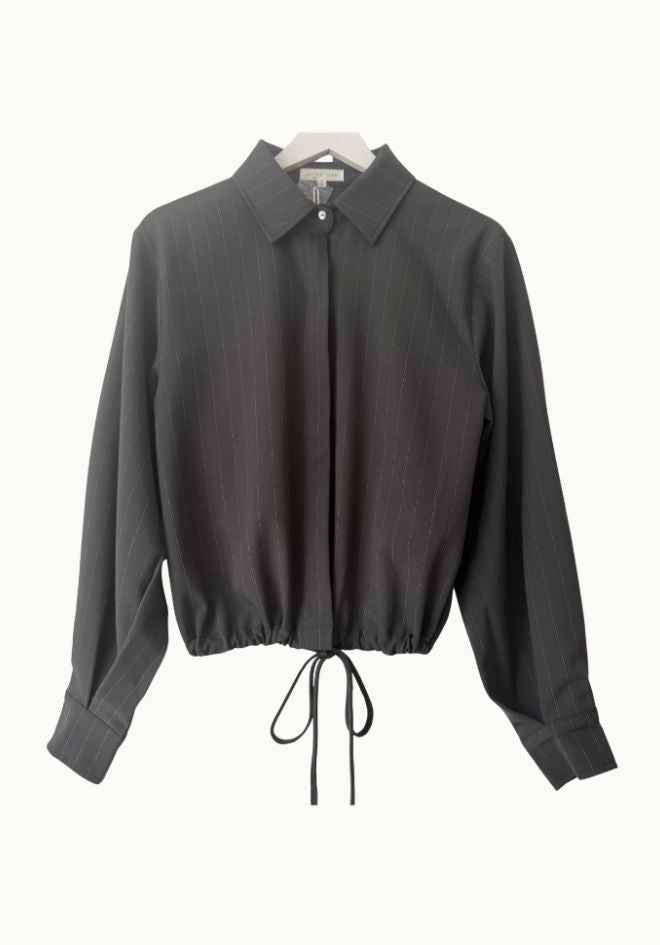 Hailey Drawstring Top Grey by Little Lies — relaxed fit grey top with drawstring waist detail