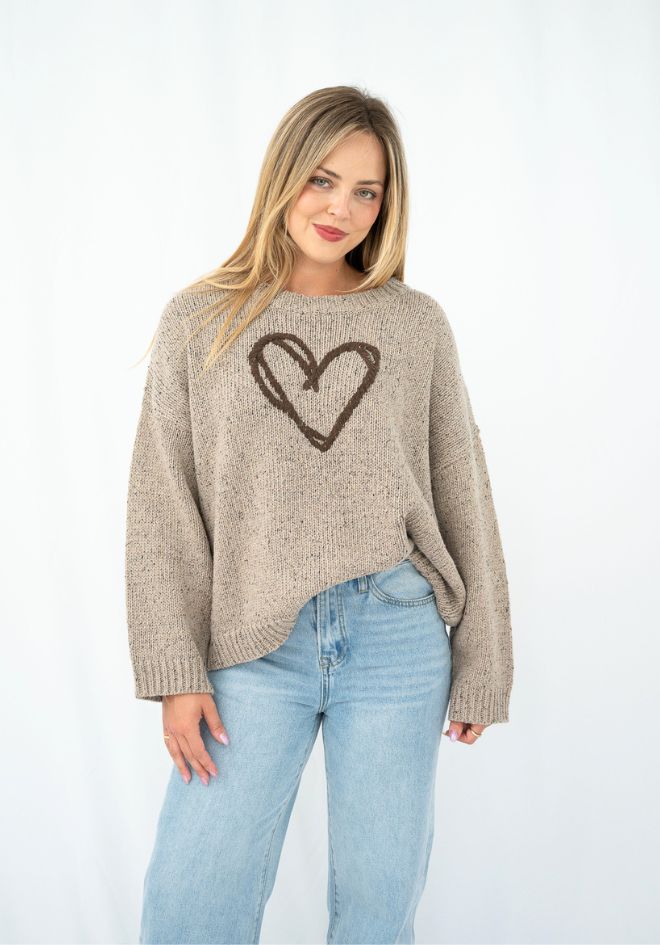 Melanie Heart Knit - Latte