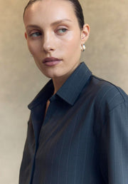 Penelope Tie Bomber Shirt by Little Lies — bomber-inspired charcoal grey shirt with tie detail, relaxed fit available in sizes 8–14