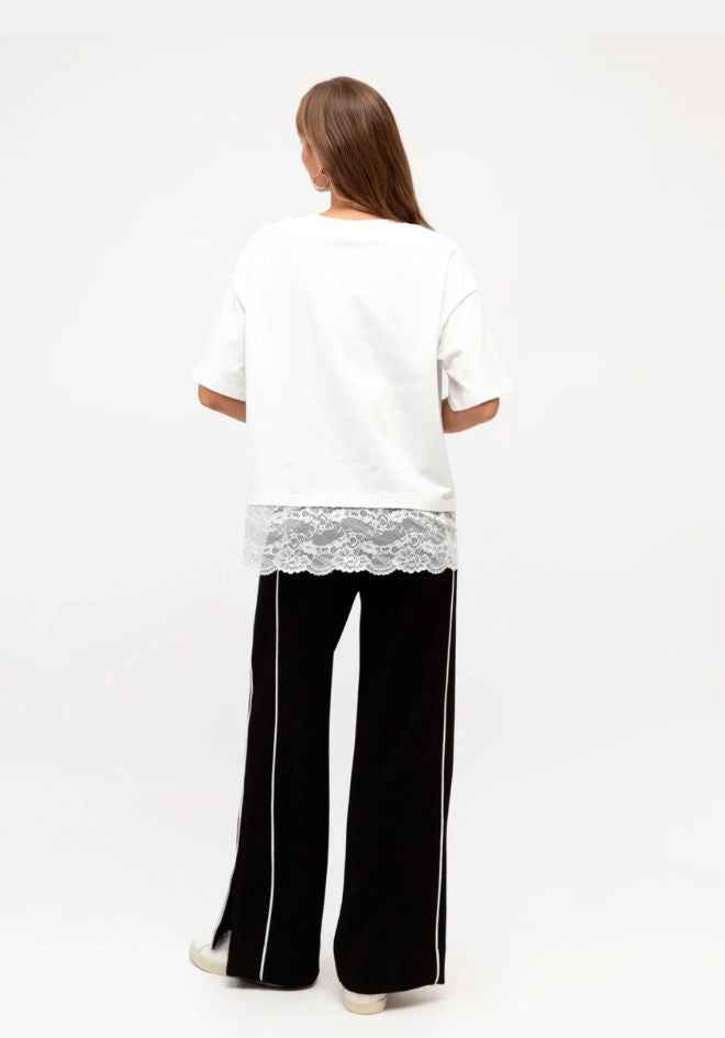 Lace Trim T-Shirt - Warm White