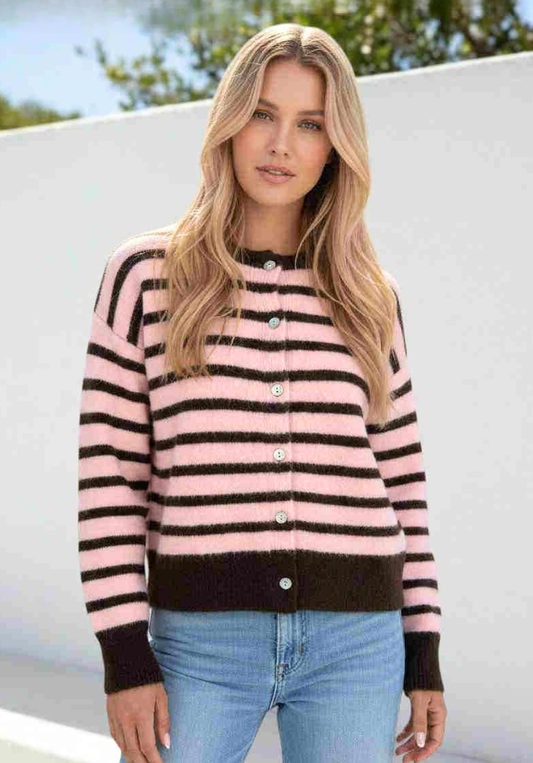 Charli Stripe Cardi - Choc/Pink