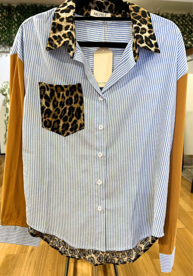 Anna Striped Leopard Print Shirt