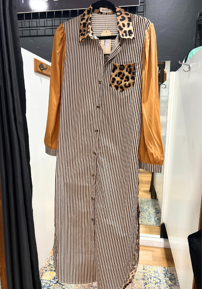 Sienna Leopard Stripe Shirt Dress