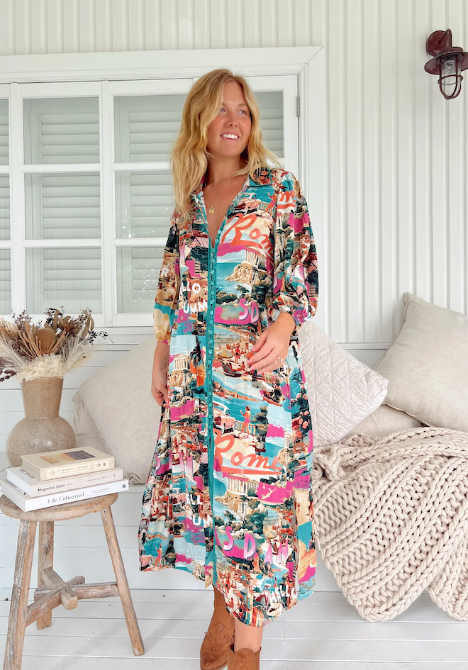 Rome Print Whitney Midi Dress