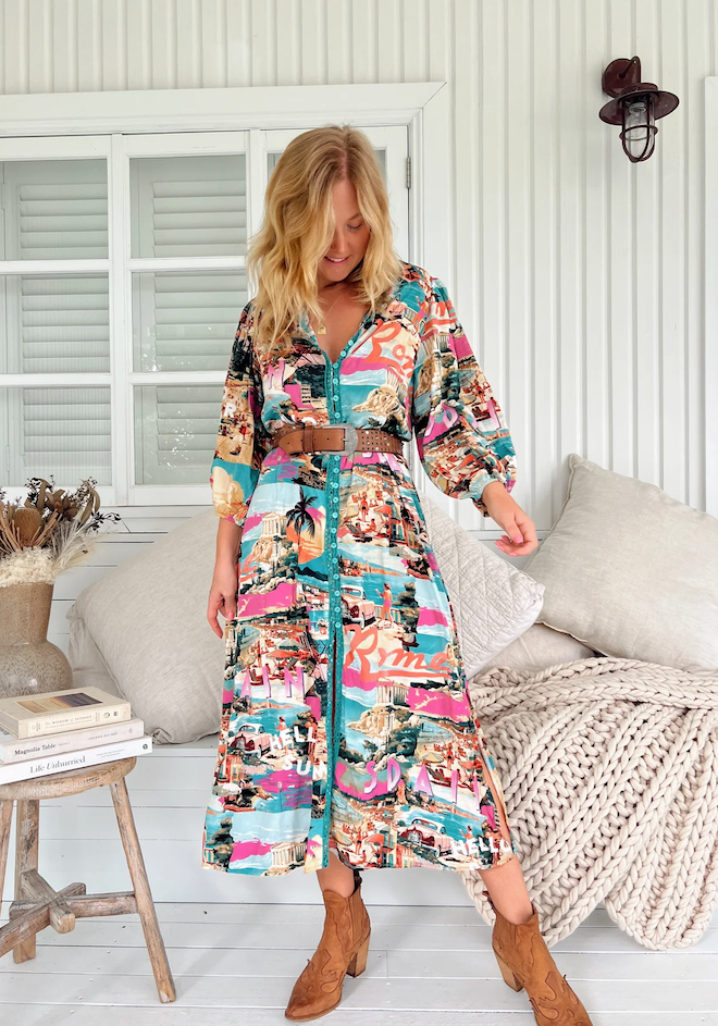 Rome Print Whitney Midi Dress