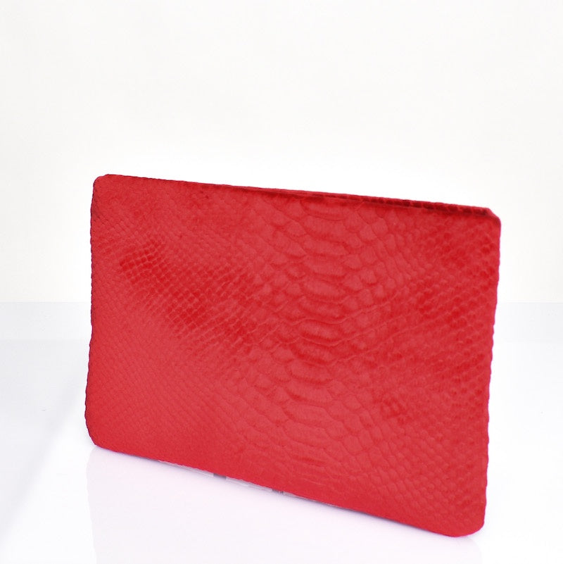 Velvet Reptile Recessed Zip Clutch - Red - Kat and Ko Clothing