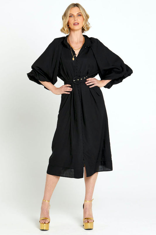 Lovefool Midi Shirt Dress - Black - Kat and Ko Clothing