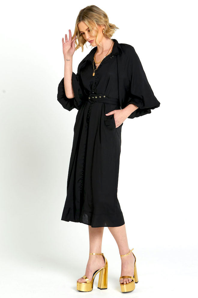 Lovefool Midi Shirt Dress - Black - Kat and Ko Clothing