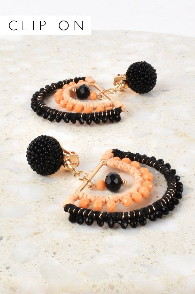 Beaded Crescent Moon Clip On Earrings - Kat and Ko Clothing