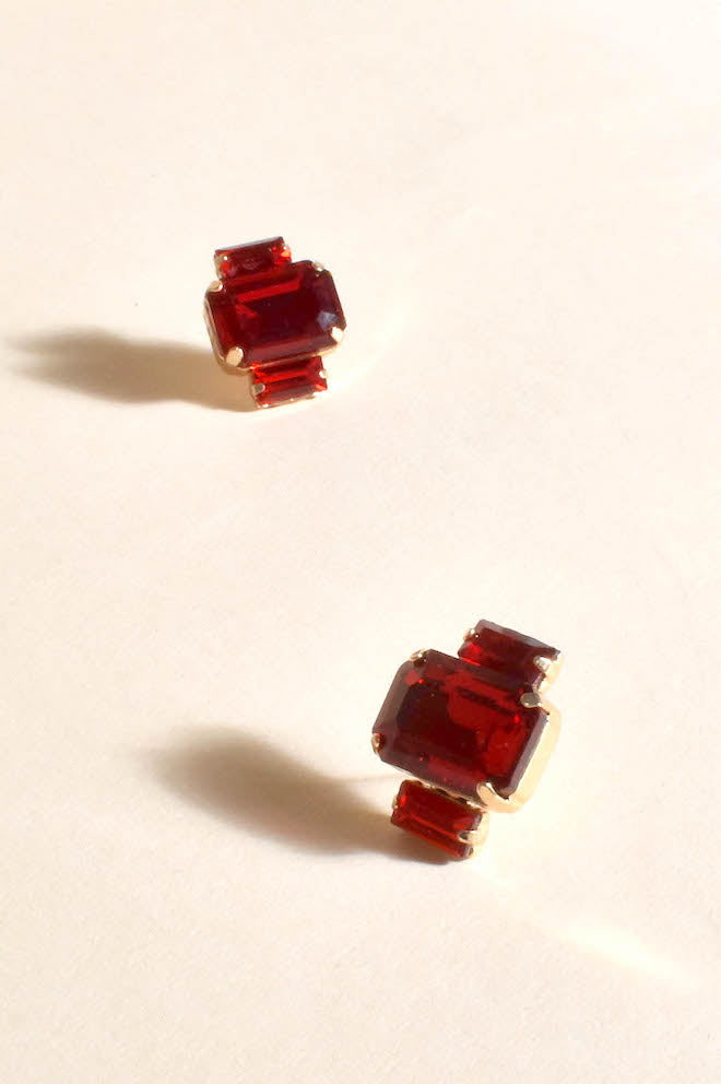 Trio Baguette Stud Earrings (Red) - Kat and Ko Clothing