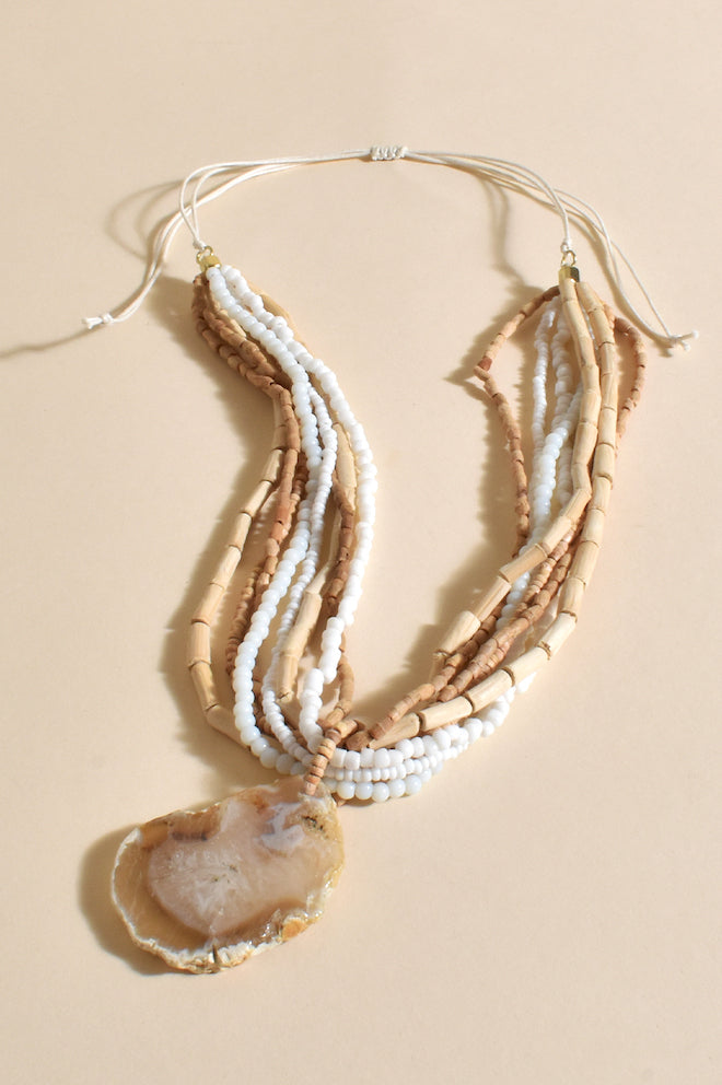 Boheme Agate Pendant Short Necklace - White - Kat and Ko Clothing