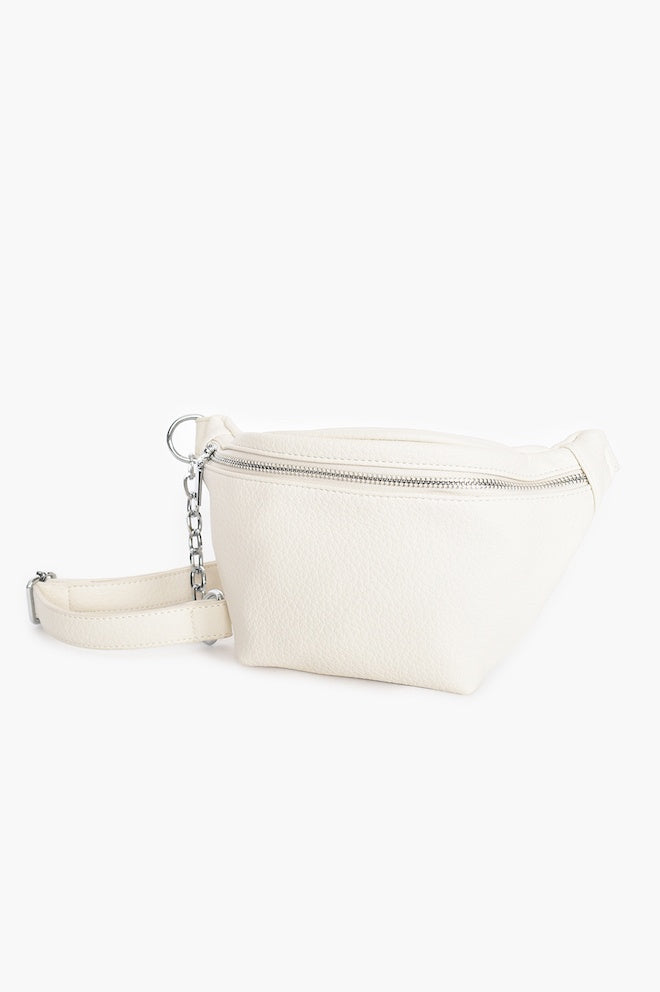 Zip Front Cross Body Chain Detail Bag - White - Kat and Ko Clothing